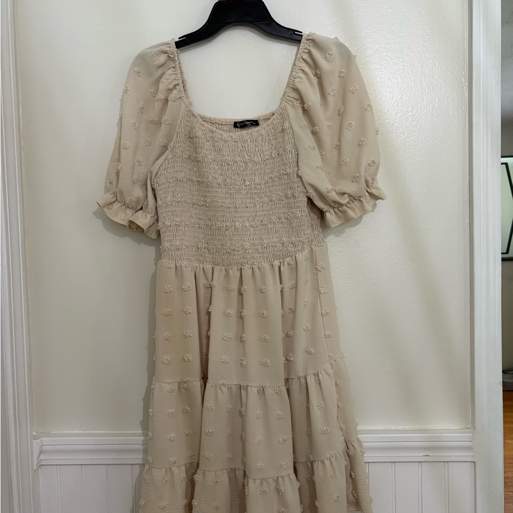 Elegant Cream Puff Sleeve Dress